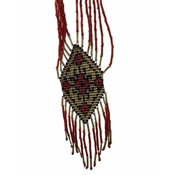 Russian Necklace Carpathian Seed Bead Indigenous Caucus Art Vintage Handmade Red - Picture 15 of 16